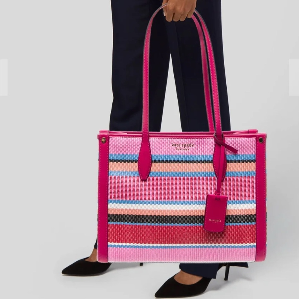 NEW Kate Spade Striped Woven Straw Large Tote Bag Purse NWT